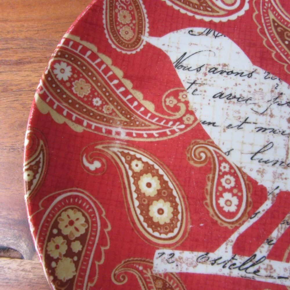 3 for $24 - pier 1 paisley bird red appetizer plate (W6357)